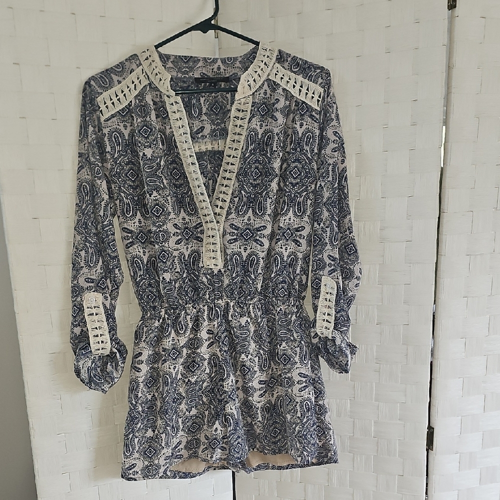 Blue and White Patterned Romper